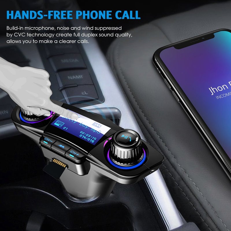 Jinserta Bluetooth FM Transmitter Handfrees-Calling Radio Adapter Car Kit with Dual USB Port MP3 Player Support TF Card USB Flash Drive - Image 2
